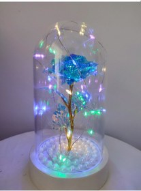 Resim Mavi Gül Beyaz Tabanlı Işıklı Fanus 