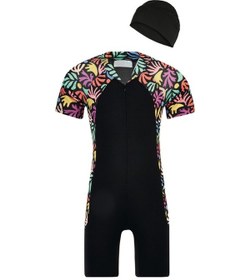 Resim Tulum Kısa Kollu Şortlu Çocuk Yüzücü Mayo Mateo 8347 Siyah Siyah 