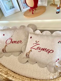 Resim Kişiselleştirilmiş Keten Dilimli Bebek Yastığı - 9-Mavi / Sembol veya figür 