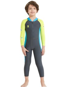 Resim Jzcat Yeni Çocuk Yüzme Kostümü Erkek Çocuk Tek Parça Uzun Kollu Güneş Kremi Çabuk Kuruyan Dalış Elbisesi - Koyu Gri 