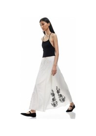 Resim Koton Pamuklu Astarlı Nakış Detaylı Uzun Kloş Etek Siyah Desenli 5sak70039pw Siyah Desenli 