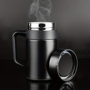 Resim 1 adet 400 ml Paslanmaz Çelik Vakumlu Yalıtımlı Seyahat Kupası Saplı - Mat Siyah Sızdırmaz Kahve Çay Bardağı Ofis, Spor Salonu, İşe Gidiş Geliş İçin, Ergonomik Tutuş, İçecekleri Saatlerce Sıcak / Soğuk Tutar, Kahve Kupa 