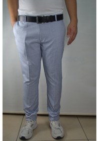 Resim Slim Cizgili Erkek Pamuklu Pantolon Mavi 