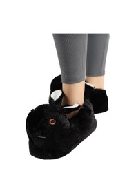 Resim Peluş Tavşan Figürlü Kaymaz Ve Ses Yapmaz Ev Panduf Siyah-siyah Siyah 