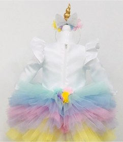 Resim Unicorn Model Beyaz Kız Çocuk Bebek Abiye Elbise Kostüm 