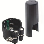 Resim Dayanıklı Siyah Yapay Deri Klarnet Bağlama Plastik Kapaklı - Geliştirilmiş Ses ve Kırılmaya Karşı Koruma için Güvenli Bakalit Ağızlık Sabitleyici 