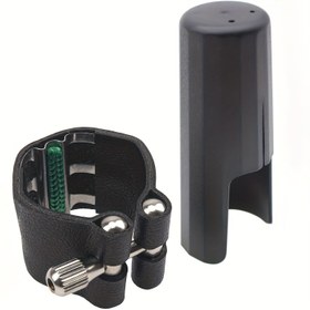 Resim Dayanıklı Siyah Yapay Deri Klarnet Bağlama Plastik Kapaklı - Geliştirilmiş Ses ve Kırılmaya Karşı Koruma için Güvenli Bakalit Ağızlık Sabitleyici 