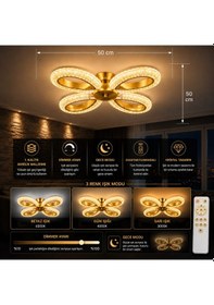 Resim Yagmur 4lu Avize 3 Renk Led Isıklı Kumandalı Salon Avize Oturma Odası Avize Gold 