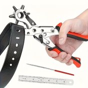 Resim Karbon Çelik Döner Deri Delik Pimli Pense - Çok Boyutlu Puncher Aleti Kemeri, Saat Bantları, Askılar, Gözgeçleri için - Konforlu Tutma Kolu, Dönebilen Baş - 1pc Ağır Hizmet Profesyonel Punch Seti 