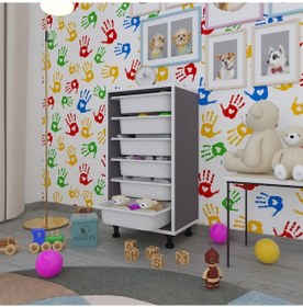 Resim Kenzlife Sepetli Mutfak Dolabı Ruberu Gri 086x45x30 Banyo Oyuncak Çamaşır Beyaz 6 Lı Sepet 