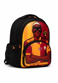 Resim Galatasaray Lisanslı Victor Osimhen Figürlü 3 Bölmeli Okul Çantası - Su İtici Kumaşlı Sırt Çantası Siyah 