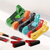Resim 1 adet Yüksek Dirençli Elastik Fitness Bandı Erkekler & Kadınlar İçin - Dayanıklı TPE, Mavi/Sarı/Siyah Saplı Anti-Kırılma Çekme İpi - Güç Antrenmanı, Direnç Egzersizleri & Çekme İşlemleri İçin İdeal 