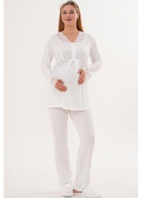 Resim Mecit Pijama Mecit 5808 Kadın Hamile Lohusa Pijama Takımı Ekru 