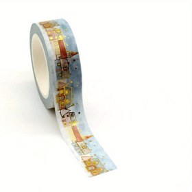 Resim Şenlikli Altın Varaklı Noel Evi ve Kar Tanesi Washi Bant - 15mm x 10m - Su Geçirmez Değil - Kağıt Malzeme - Ofis Malzemeleri, Okul Malzemeleri, Sanat Malzemeleri, El Sanatları 