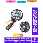 Resim Ultra Sessiz 3 Kademeli Hafif Kablosuz 1200mah Pervaneli Taşınabilir Usb Şarjlmasa El Fan Vantilatör 