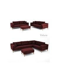 Resim Zeri Modüler Yataklı Koltuk Takımı & 2 Adet Üçlü Kanepe & Puflu Köşe Takımı 3+3 - Bordo - 173 Bordo 