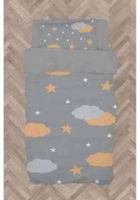 Resim Mekta Home Bebek Ve Çocuk Odası Sarı Gri Bulutlu Yıldız Desenli Nevresim Takımı 