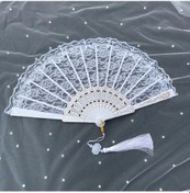 Resim Willowhaven Beyaz Dantel Lüks Katlanır Tüy Yelpaze - Düğün, Dans, Parti Dekoru Ve 