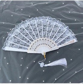 Resim Willowhaven Beyaz Dantel Lüks Katlanır Tüy Yelpaze - Düğün, Dans, Parti Dekoru Ve 