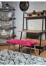 Resim Zafir Krom Metal Bordo Oturaklı Sivriltme Ayaklı Babyface Puf & Bench & Oturak Bordo 