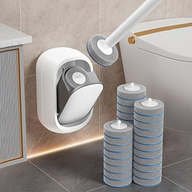 Resim Tek Kullanımlık Tuvalet Fırçası. Evde Kullanım İçin Köşe Olmayan Banyo Temizlik Enerjisi, Duvara Monte Tuvalet Fırçası 6 Başlık 