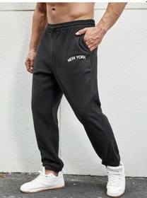 Resim New York Eşofman Altı Jogger - Siyah Baskılı Lastik Paça Yüksek Bel Siyah-260532 