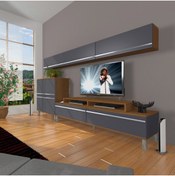 Resim Decoraktiv Ekoflex 8 Mdf Krom Ayaklı Tv Ünitesi Tv Sehpası - Ceviz - Antrasit 
