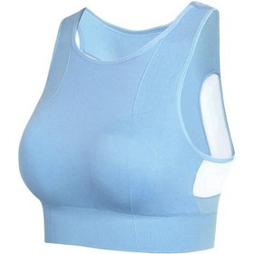 Resim Mavi Spor Sutyeni İç Çamaşırı Kadın Orta Dikişsiz Örgü Sırtlı Spor Sutyeni Yelek Mavi 