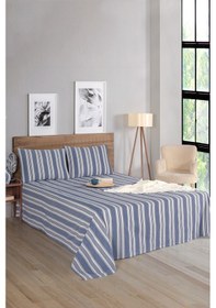 Resim Sport Çizgili Çarşaf + Yastık Kılıfı Seti Çift Kişilik Soft Line Lacivert Lacivert 