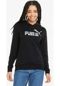 Resim Puma Ess+ Metallic Logo Hoodie Kadın Sweatshırt Siyah Siyah 