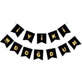 Resim Gold Metalik Baskılı Iyiki Doğdun Banner Siyah 