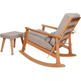 Resim Asedia Iskandinav Naturel Bej Minderli Puflu Sallanan Sandalye Dinlenme Koltuğu 