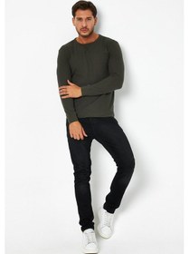 Resim Polostate Erkrk Waffle Özel Dokulu Kumaş Standart Fit Uzun Kollu Basic T-shirt Haki 