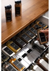 Resim 24'lü Şeffaf Kristal Plexi Standlı Cam Baharatlık Seti Siyah Kapak Ve Etiketli Baharatlık Mh03syh24 Siyah - Şeffaf 