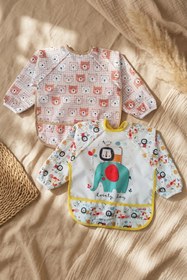 Resim Babydonat 2’li Su Geçirmez Uzun Kollu Mama Önlüğü Seti 6-24 Ay - Leke Tutmaz, Blw Uyumlu, Ayıcık Ve Safari Des 