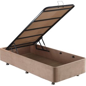 Resim Nironyatak Niron Ela Baza - 80X180 Cm Tek Kişilik Sandıklı Sütlü Kahve Kumaş 
