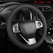 Resim Lüks Suni Deri Direksiyon Kılıfı - 3D Konfor, İç Halka Yok, Araç Aksesuarı, Kırmızı Dikişli Siyah, Kaymaz Tutuş, Sürüş Konforu için Ergonomik Tasarım 