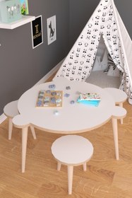 Resim Remaks Yuvarlak Yaz Sil Yüzey Çocuk Masa Sandalye Takımı 1 Aktivite Oyun Masası 3 Sandalye - Beyaz 