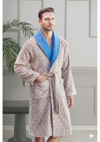 Resim Özdilek Seam Aile Bornoz Seti Mavi-bej Renkli 