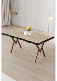 Resim Canisa Akort Serisi Mdf Sabit 80x130 Traverten Mutfak Masa Takımı 4 Gri Sandalye Traverten Masa Gri Sandalye 