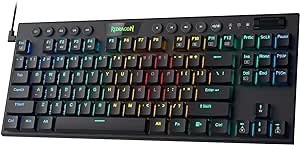 Resim Redragon K622 TKL RGB mekanik klavye, ultra ince kablolu oyun klavyesi, düz tuş kapakları, özel medya kontrolü ve kahverengi şalterli, Pro yazılım destekli 