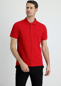 Resim Bayrak Kırmızı Polo Yaka Slim Fit Dar Kesim Pamuk Tişört 