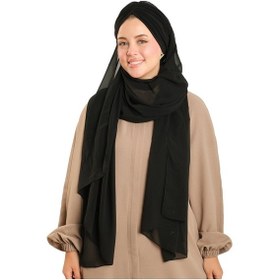 Resim Hürrem Bone Siyah Pratik Hazır Geçmeli Bone Şal Şifon Drapeli 2507 01 siyah 