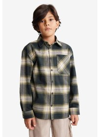 Resim Defacto Erkek Çocuk Oversize Geniş Kalıp Polo Yaka Kareli Flanel Uzun Kollu Gömlek G3460a825wnkh190 Haki-kh190 