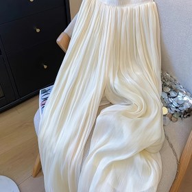 Resim Kadınlar için Şık Düz Renk Geniş Paça Pantolon - Dikey Piliseli, Esnek Bel Rahat Kesim, İlkbahar Yaz Sonbahar Günlük Kullanım İçin, Makinede Yıkanabilir, Akıcı Silüet, Pileli Alt Kısım, Tarz Dolabı 