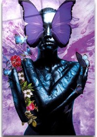 Resim Kelebek Kadın Cam Tablo 