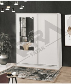 Resim Azra Yatak Yağmur Sürgülü Askılıklı Raflı Beyaz Gardırop - 140 Cm 