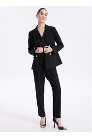 Resim Fabrika Siyah Kadın Kruvaze Blazer F4WL-CKT0270 