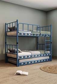 Resim ARGİMO Zambak Yavrulu Genç Çocuk Odası Metal Ranza Ve Karyola 90x200 Lacivert 