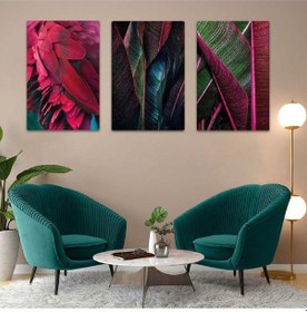 Resim Kırmızı Bitki 3'lü Mdf Tablo Set 